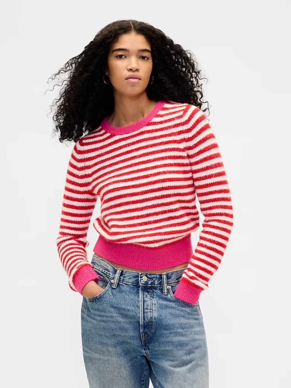 GAP Striped Pink and Red Crewneck Women's Sweater NWT